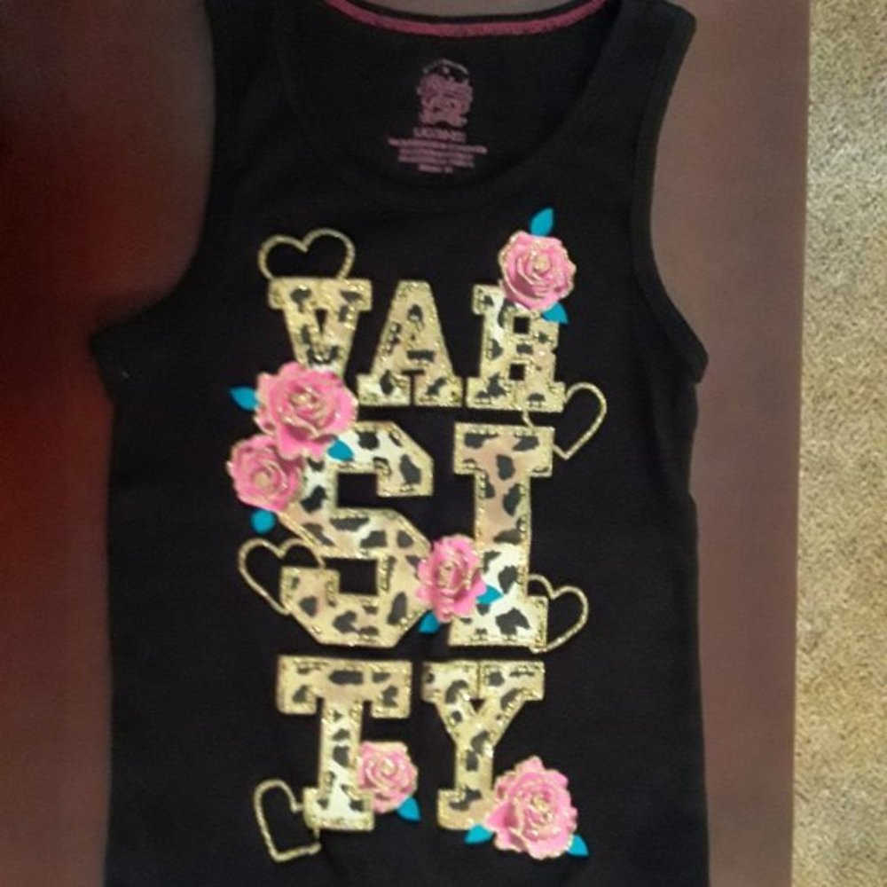 Girls Black Tank with Varsity/Roses - Size 10/12